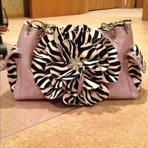 Zebra Print Flower Purple Leather Purse